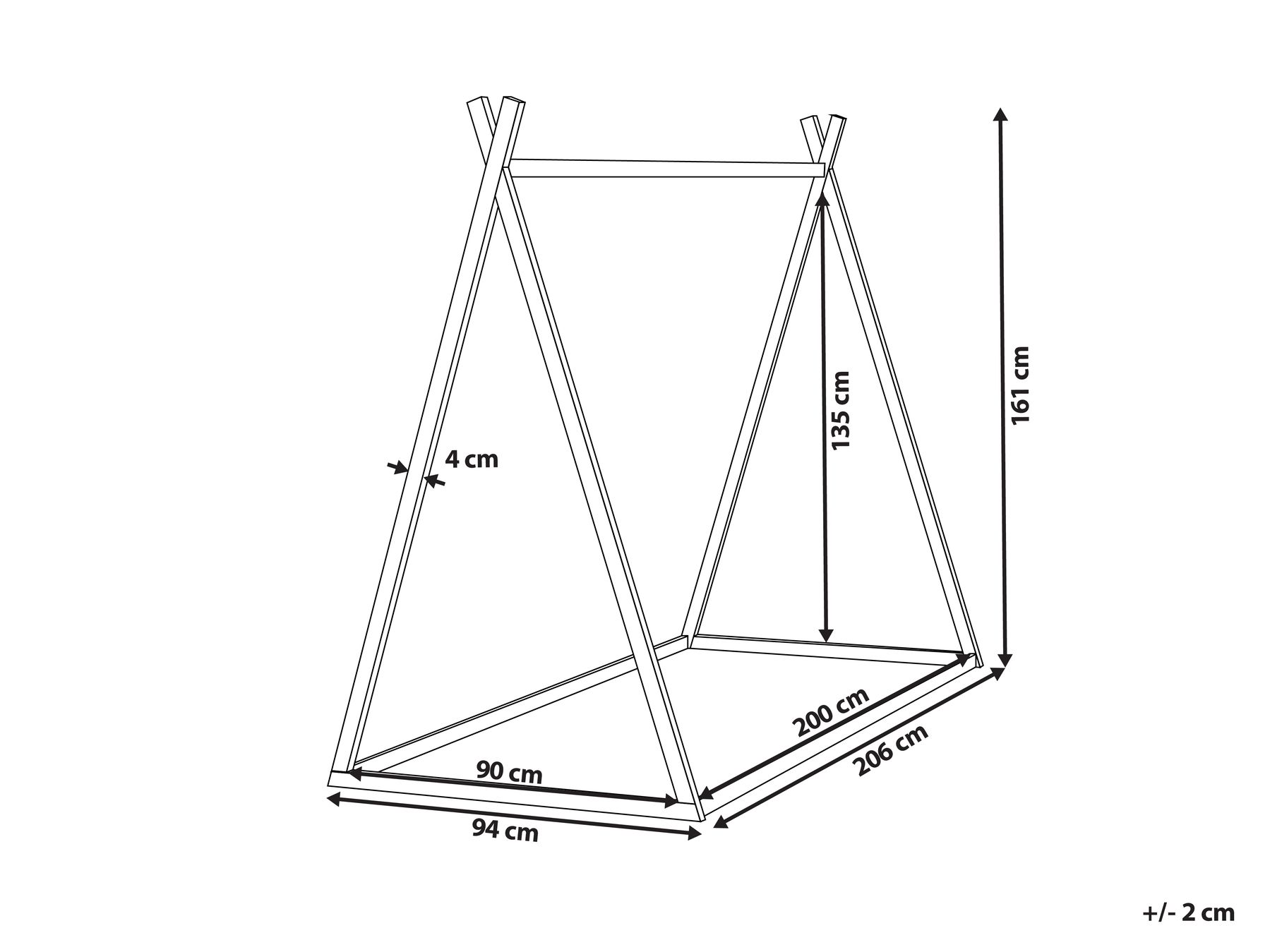 Kids Bed Teepee Pine Wood SAURAT 90 x 200 cm (EU Single) Grey_911005