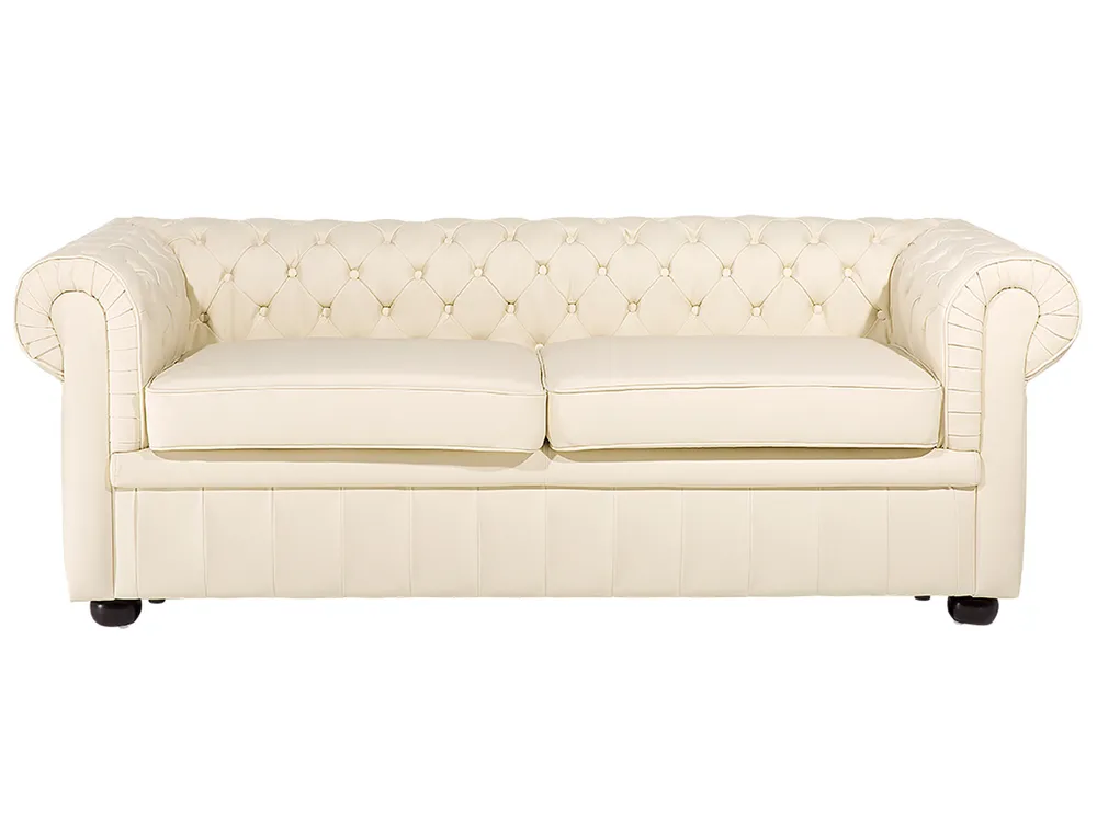 Beliani Divano Chesterfield 3 Posti In Tessuto Beige - Stile Vintage Con Braccioli Tondi E Struttura In Legno D'Eucalipto - 5