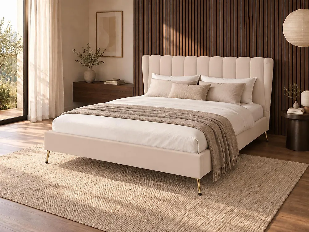 Bed Velvet MIRIBEL 180 x 200 cm (EU Super King) Beige_1183055