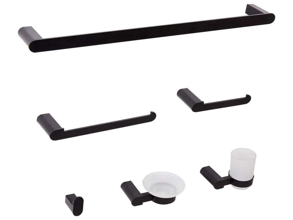 Badezimmerhalter Set 6-teilig PARACAS mit Handtuchstangen und -haken Schwarz