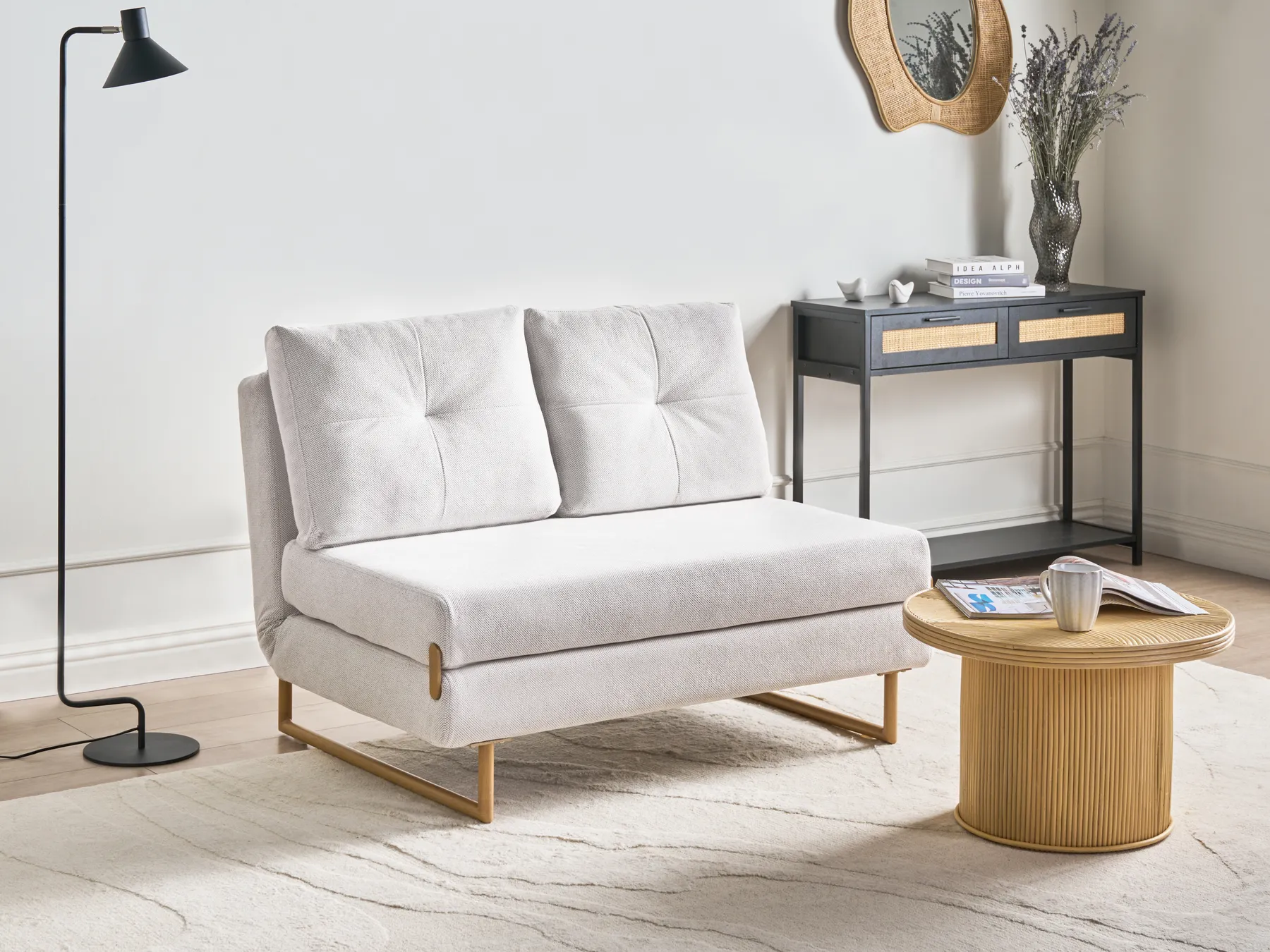 Sofa Bed 2 Seater JERSLEV Fabric Off-White_1011597
