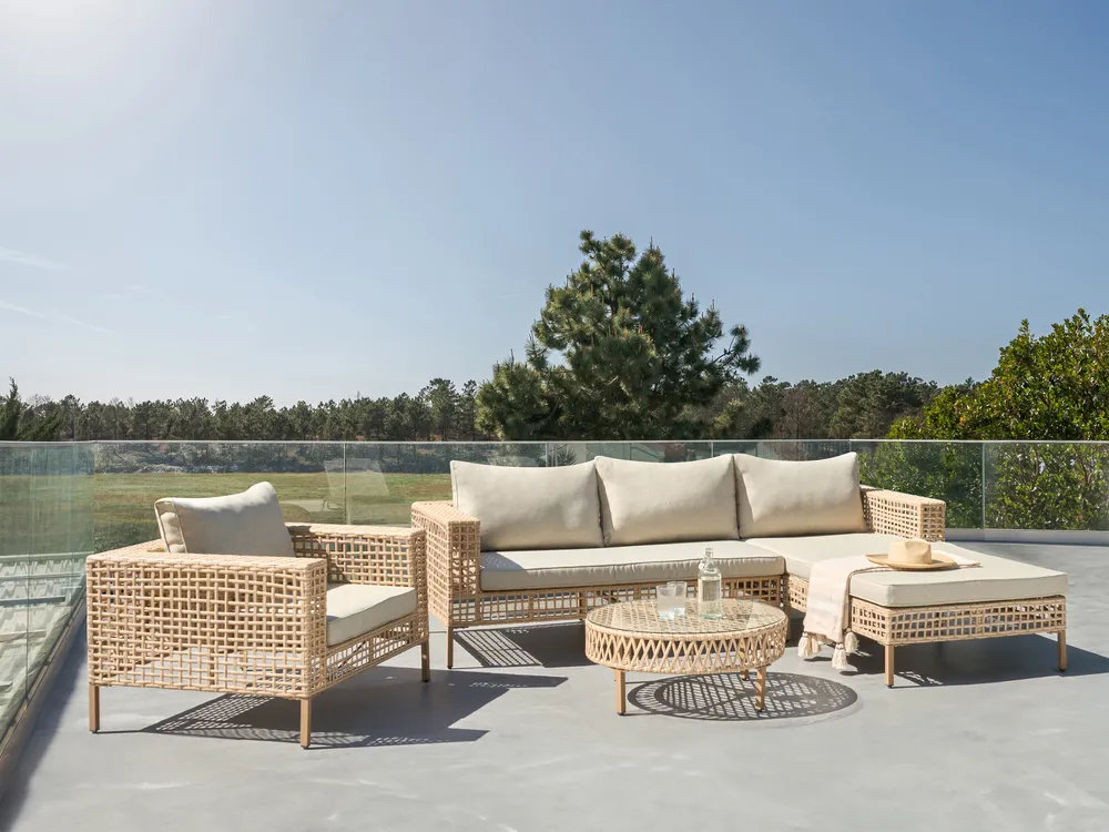 Garden Lounge Set with Table 4 Seater CALASETTA PE Rattan Beige Left Hand