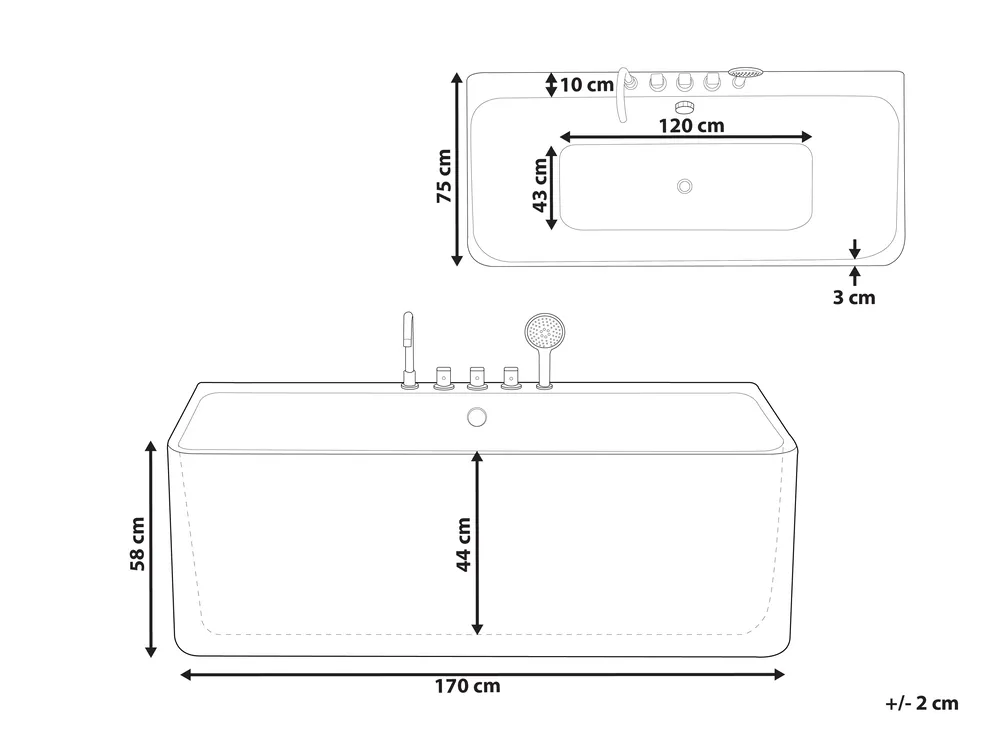 Vorwand-Badewanne QUATRE 170 x 75 cm Weiß_781335