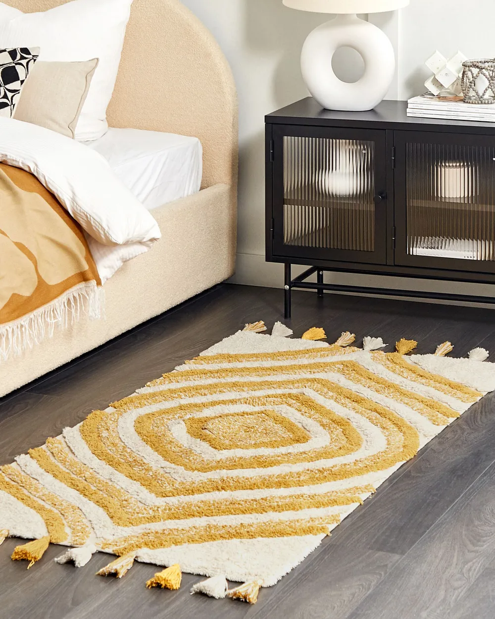 Rug BINGOL Yellow 80 x 150 cm Cotton - Beliani.be