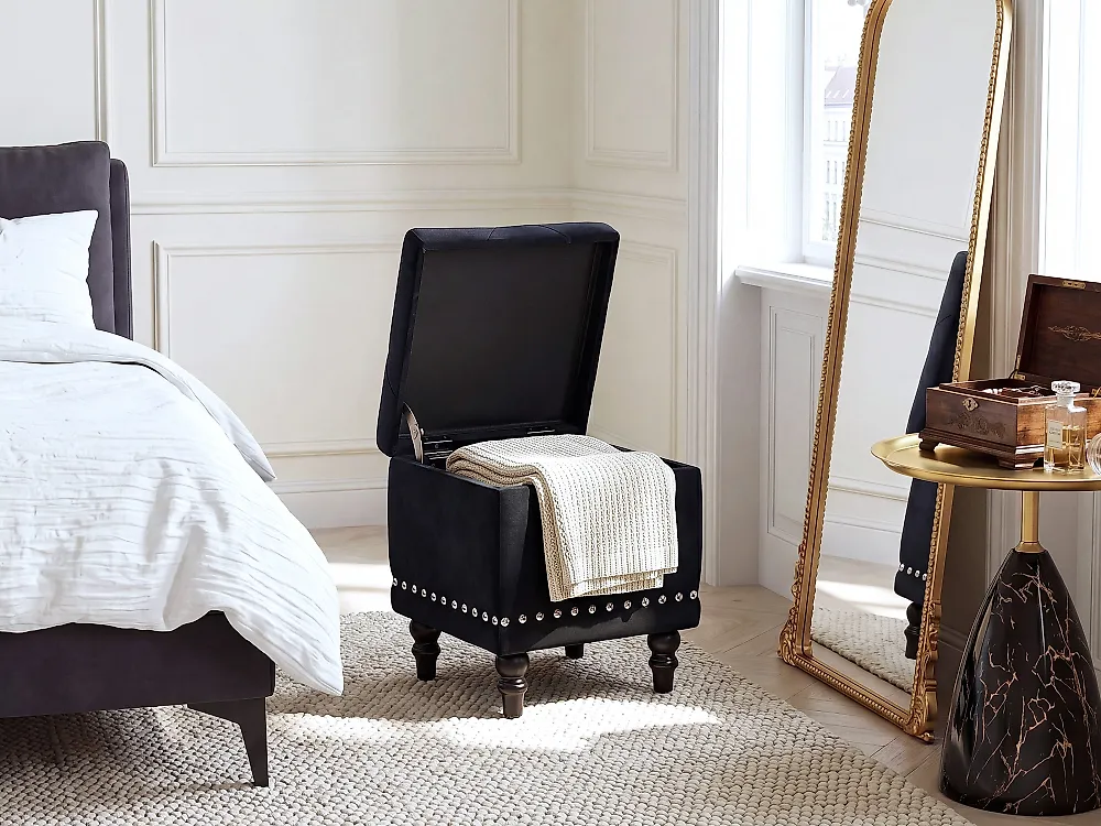 Storage Pouffe LORETTO Velvet Black_1186074