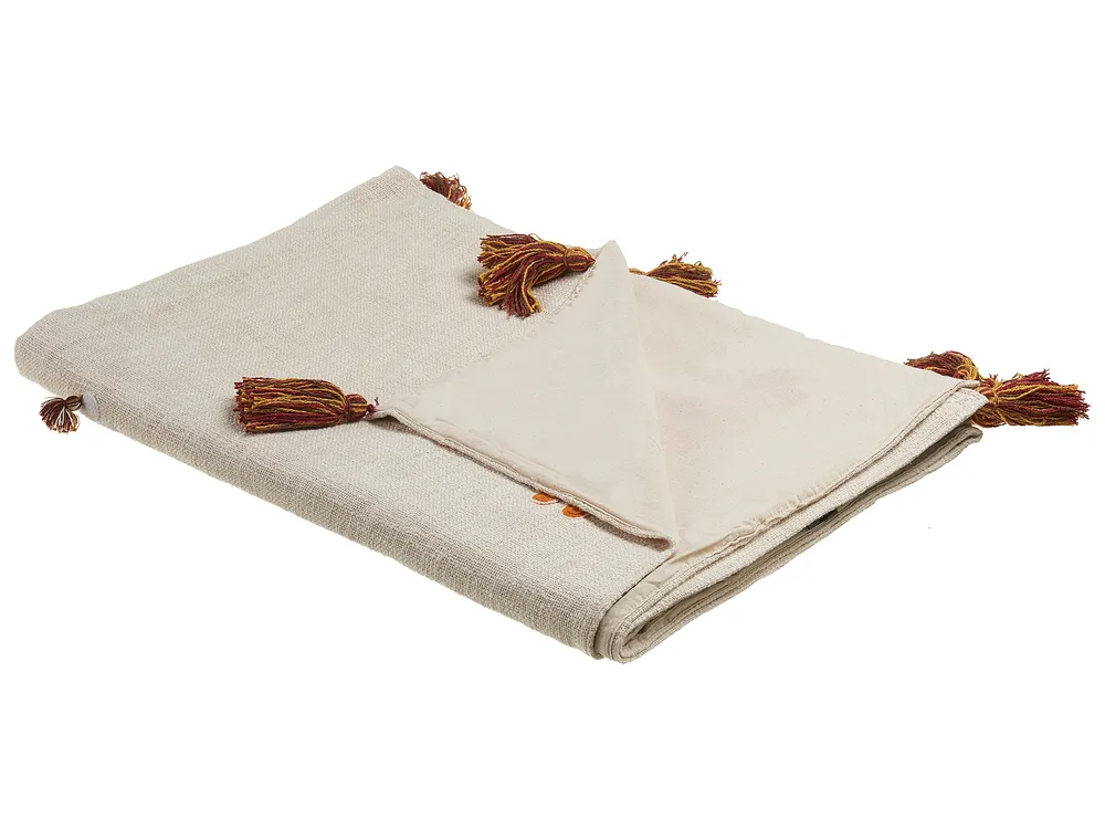 Kuscheldecke KHANDWA Baumwolle 130 x 180 cm Beige