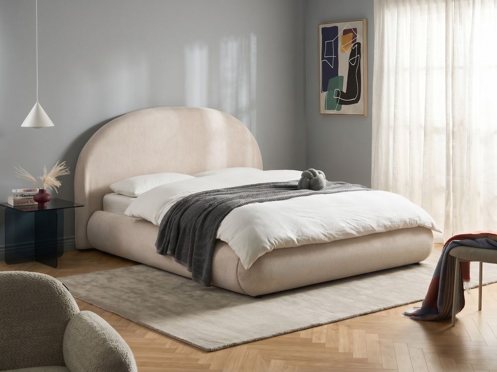 Ottoman Bed GRASSE Fabric Light Beige 160 x 200 cm (EU King Size)