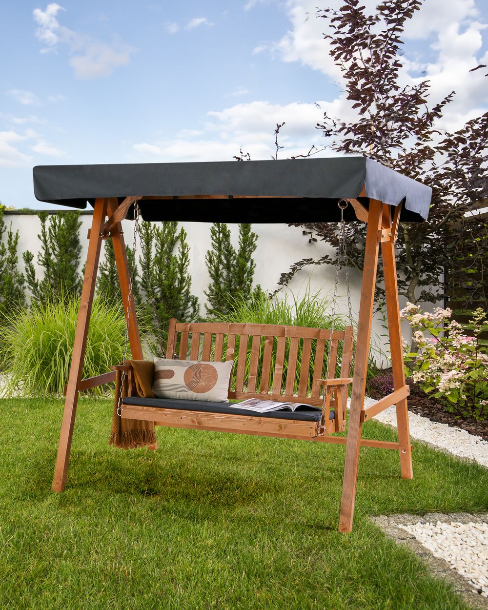 Set Ricambio Tessuto Per Dondolo Giardino 3 Posti - Oxford 210D Impermeabile, Grigio, 164x114x15 Cm - Foto 8