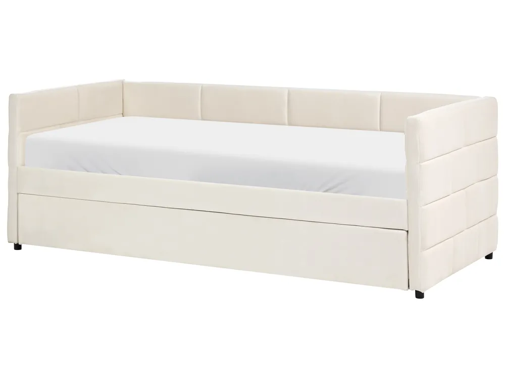Ausziehbett Samtstoff CHAVONNE 90 x 200 cm Cremeweiß_1069378