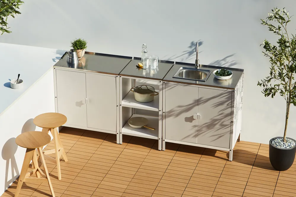 Outdoor-Küche 3er Set mit Spüle VILAMA Weiß Metall