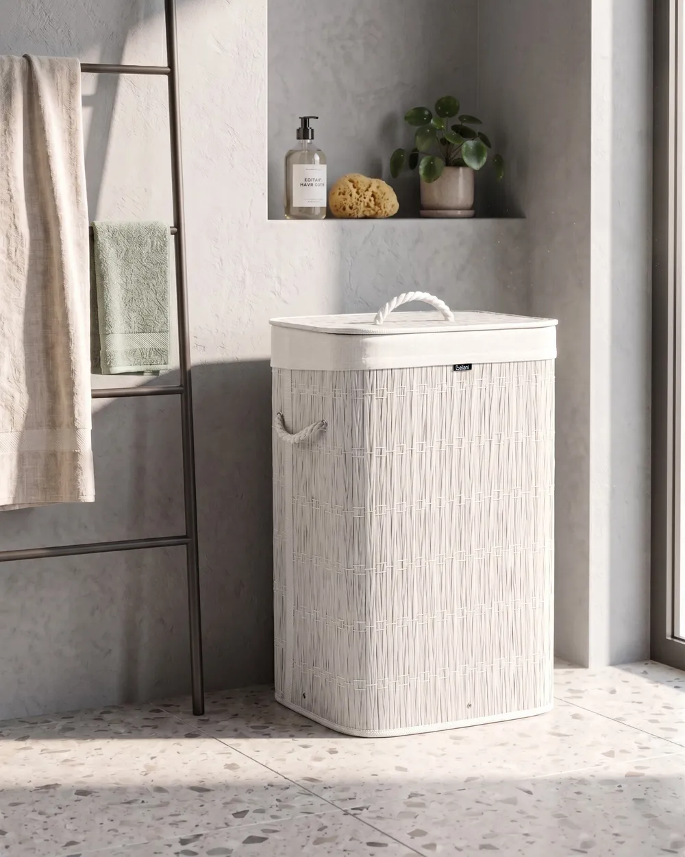 Laundry Basket with Lid TRANCURA Fabric White 72 L - Beliani.ro