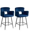 Set mit 2 Barstühlen SANILAC Samtstoff Marineblau