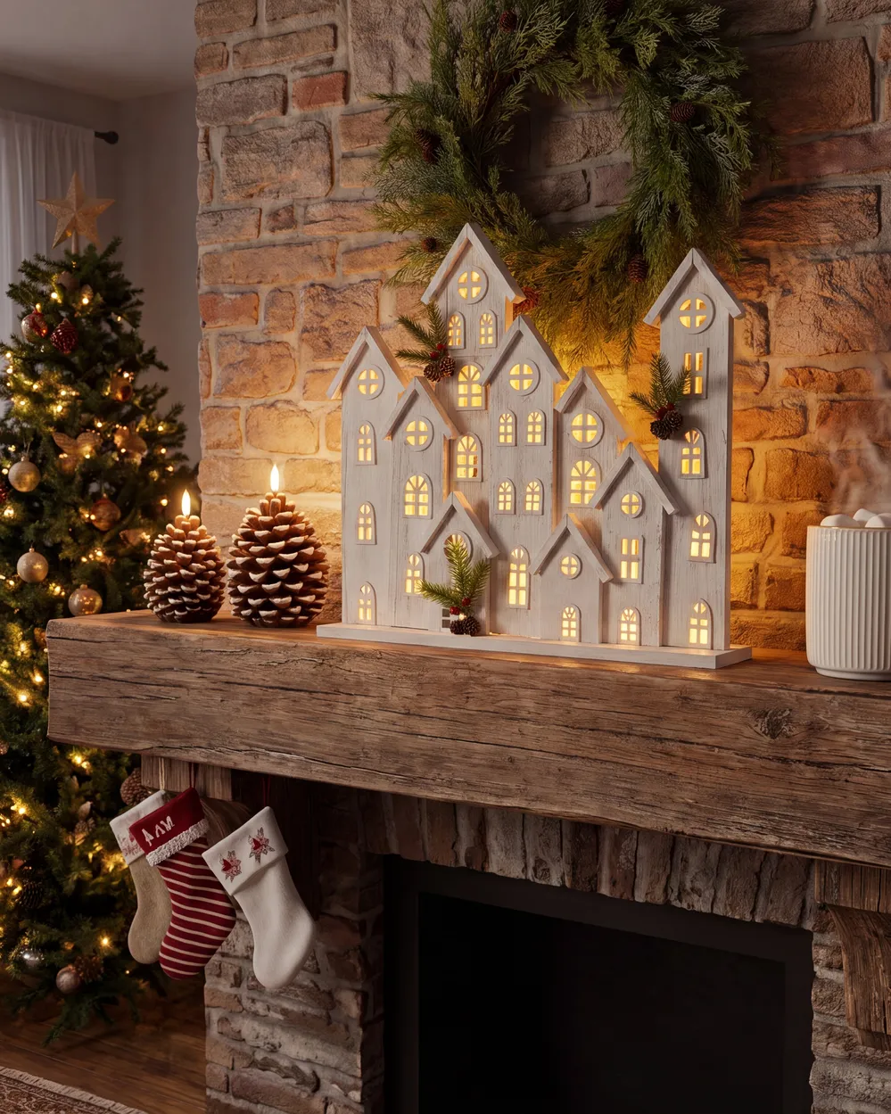 Weihnachtsdekoration LED MAAVESI 53 cm Haus Weiß
