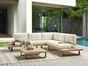 Garten Ecksofa mit Tisch 5-Sitzer MYKONOS zertifiziertes Akazienholz Cremeweiß rechtsseitig