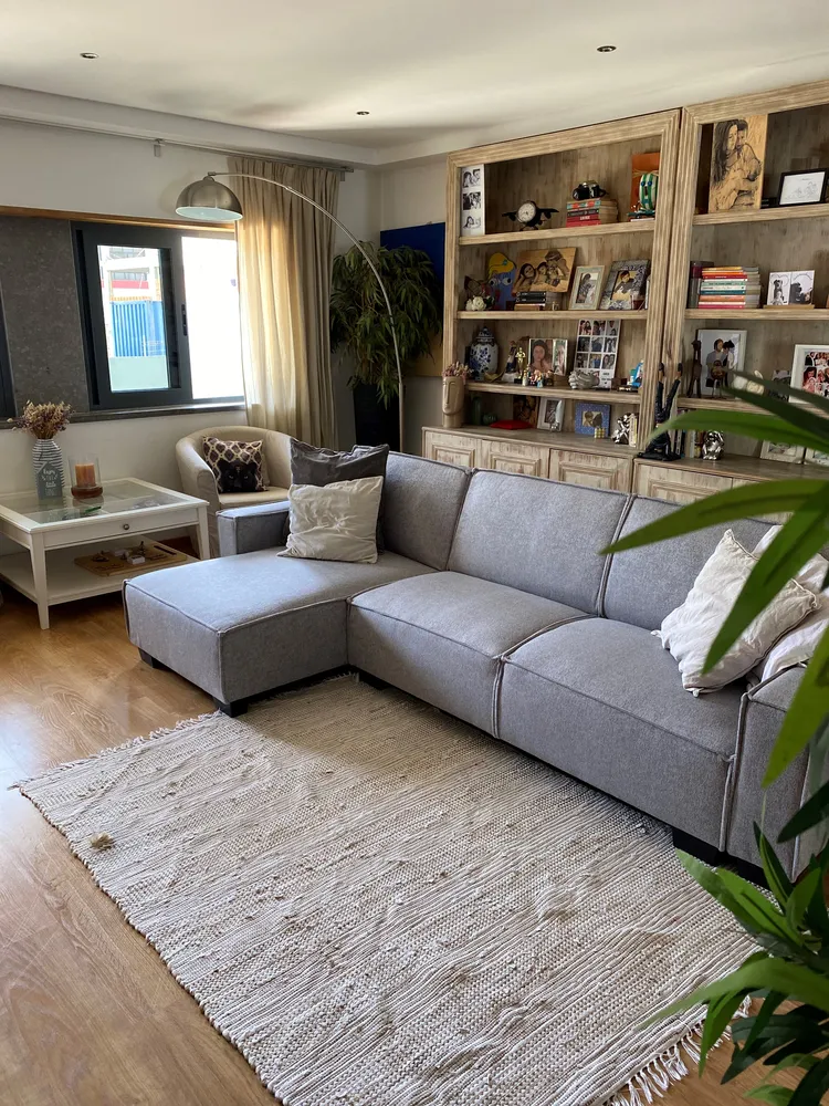 Corner Sofa Bed 3 Seater ROMEDAL Fabric Light Grey Right Hand_862791