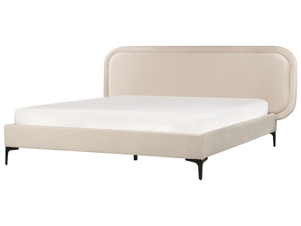 Bed Velvet SUZETTE 160 x 200 cm (EU King Size) Light Beige
