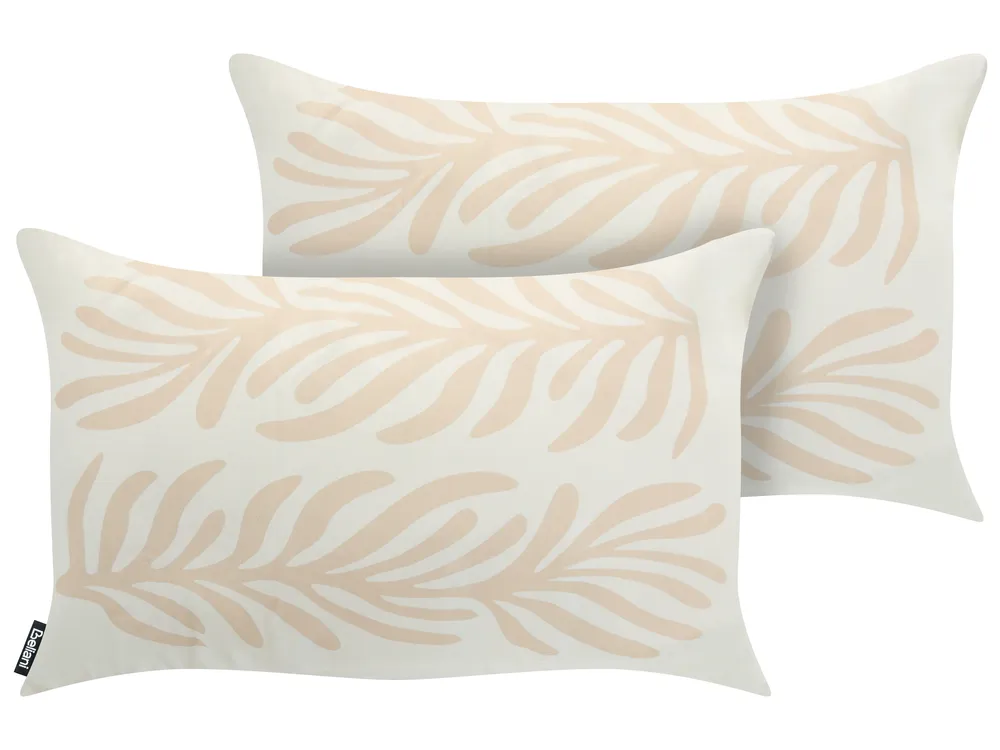 Gartenkissen 2er Set ALISMA Pflanzenmuster 30 x 50 cm Hellbeige