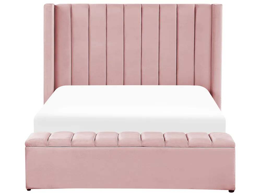 Bett mit Stauraumbank NOYERS Samtstoff Rosa 140 x 200 cm_834492