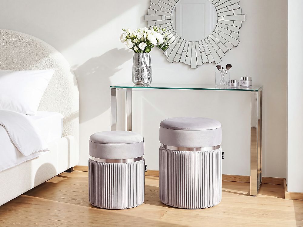 Set of 2 Storage Pouffes CAMDENTON Velvet Light Grey