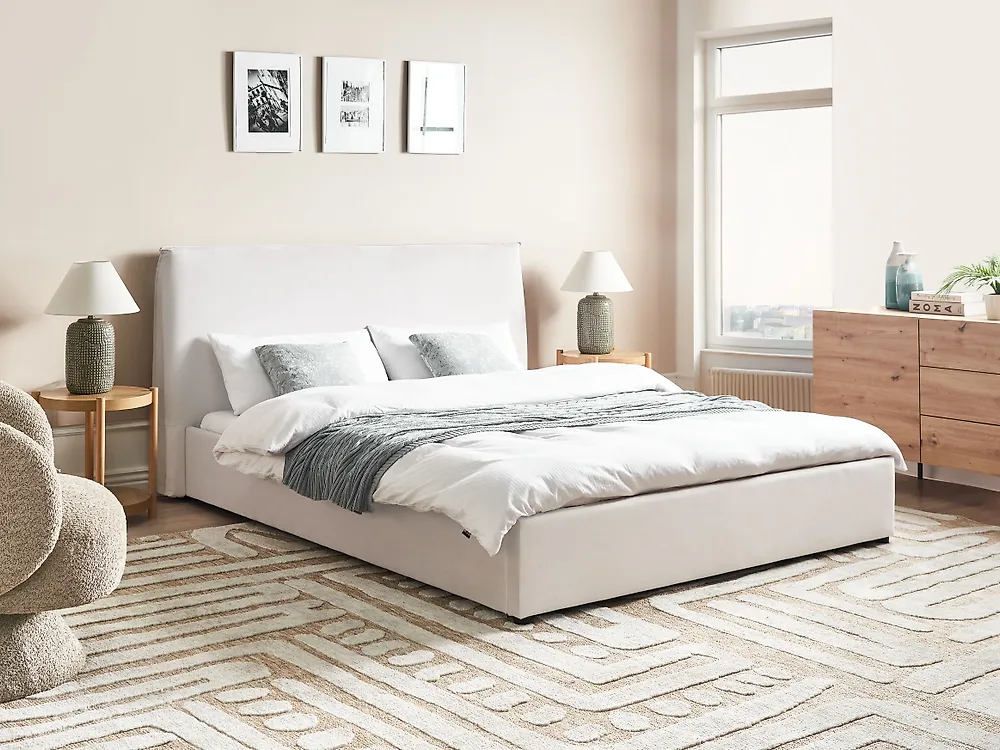 Bett mit Lattenrost Samtstoff LAVAUR 160 x 200 cm Cremeweiß_1179051