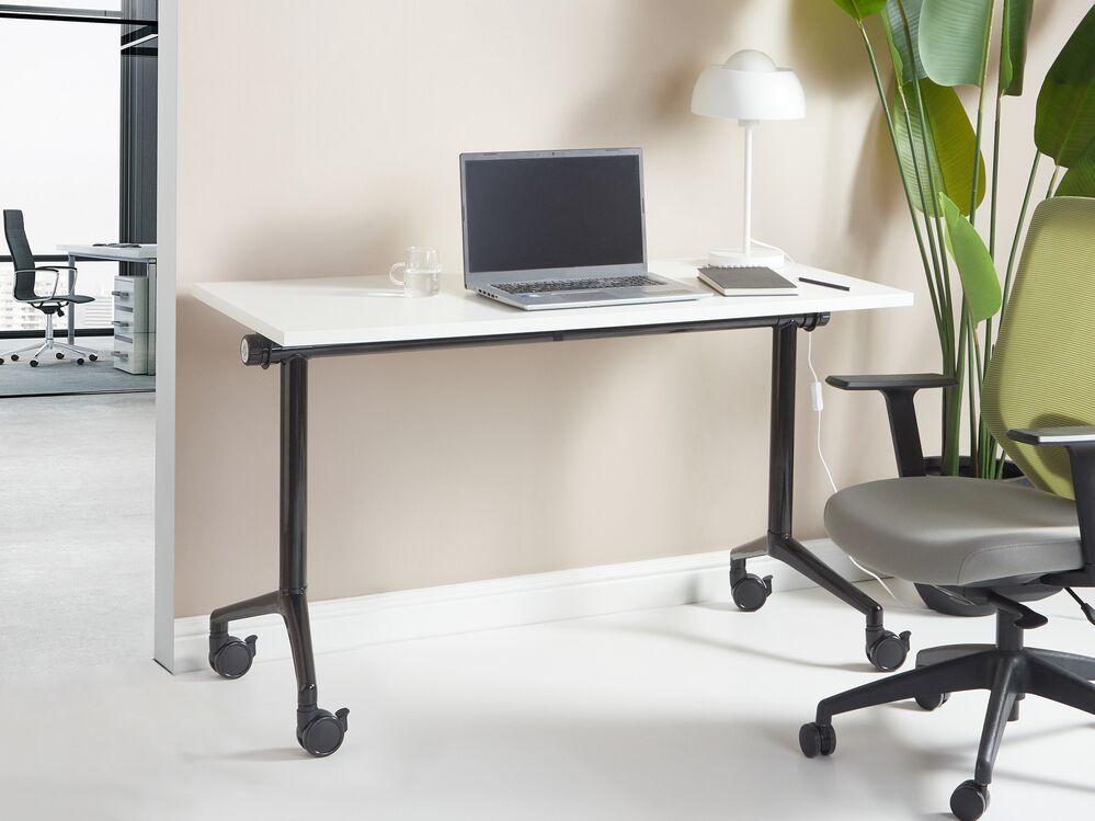 Foldable Office Desk CAVI 120 cm x 60 cm with Wheels White