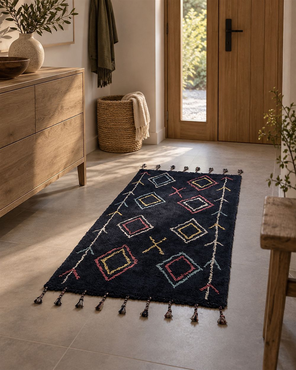 Rug CORUM Black 80 x 150 cm Cotton