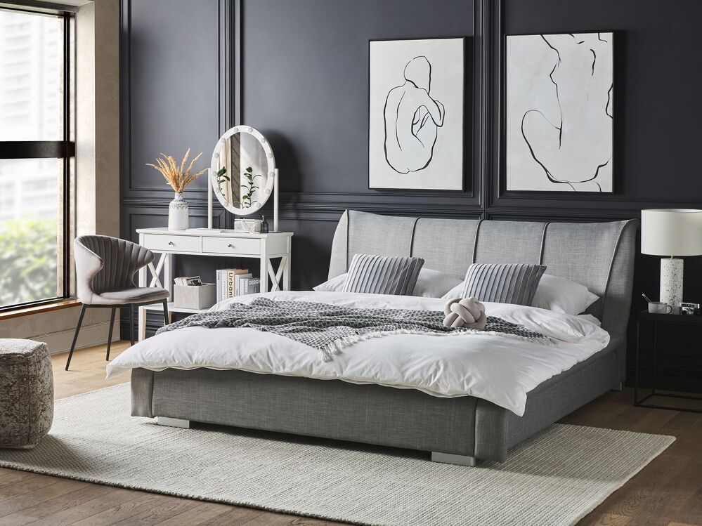 Bett mit Lattenrost Stoff NANTES 180 x 200 cm Hellgrau