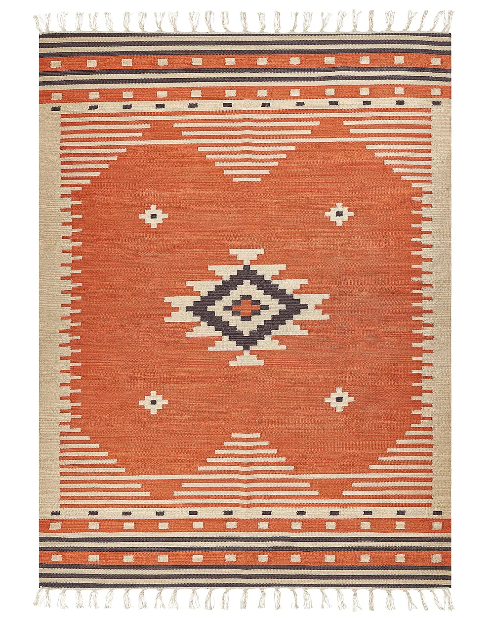 Kelim Teppich Baumwolle orange geometrisches Muster verschiedene Größen GAVAR