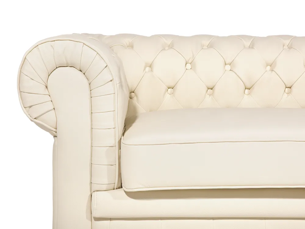 Living Room Set 4 Seater CHESTERFIELD Leather Light Beige_769389