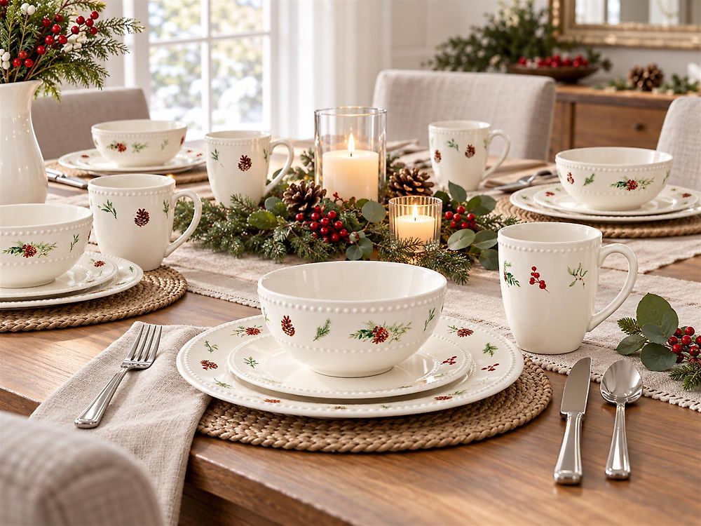Set of 16 Dinnerware MARJORAM Porcelain White